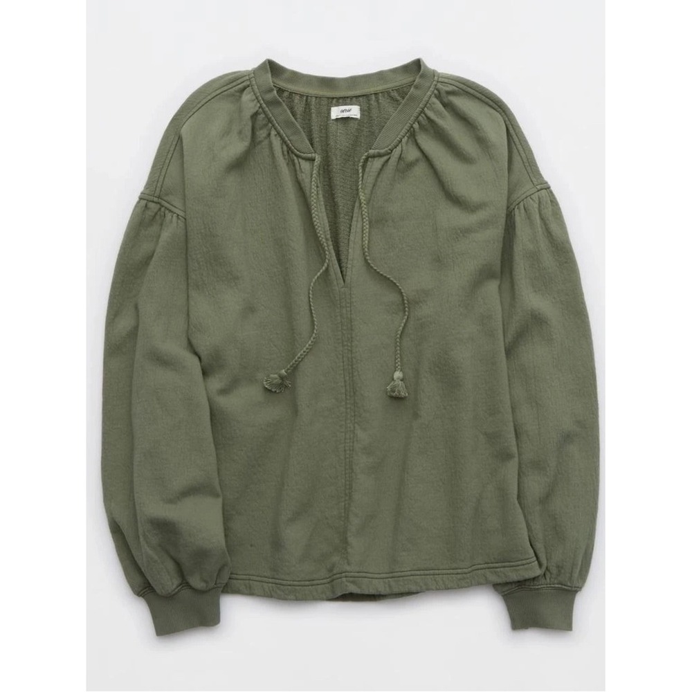 aerie Olive Green V-Neck Balloon Sleeve Tunic